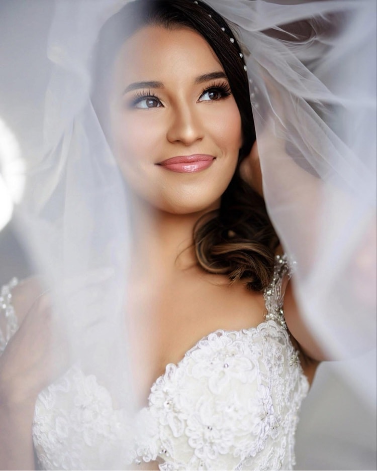 Close-up bridal portrait with veil detail