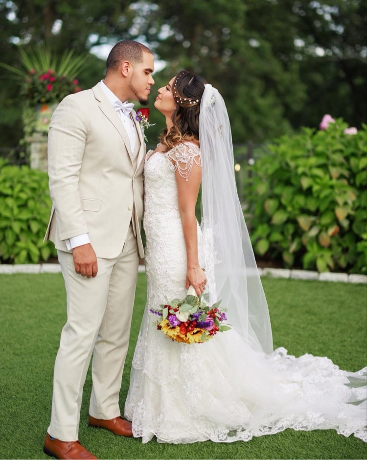 Romantic couple portrait in garden